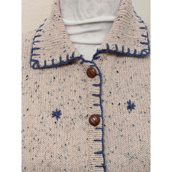 Vintage Cardigan Ivory with Handsewn Accents Size L - Picture 5 of 8